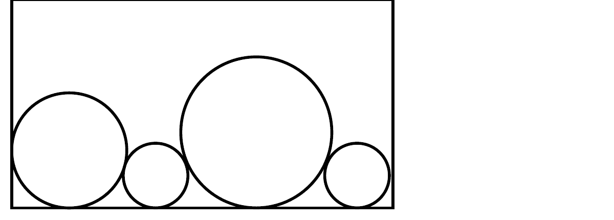 Rectangle containing four circles of different sizes, all touching the bottom edge and their neighbors