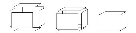 Three views of pallets folding up into a box